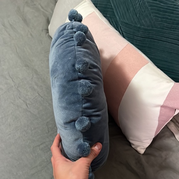 Blue Round Pompom Pillow - Picture 2 of 2